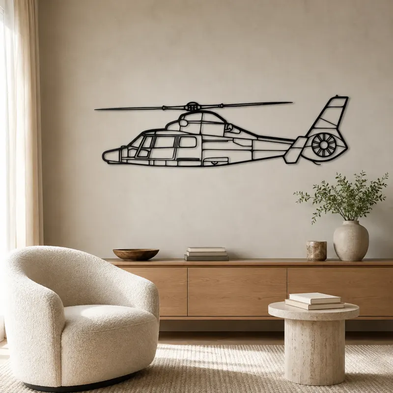 Dauphin AS365N3+ Airplane Silhouette Metal Wall Art, Metal Aircraft Silhouette, Aviation Wall Decor, Aviator Decor - lifestyle view 5