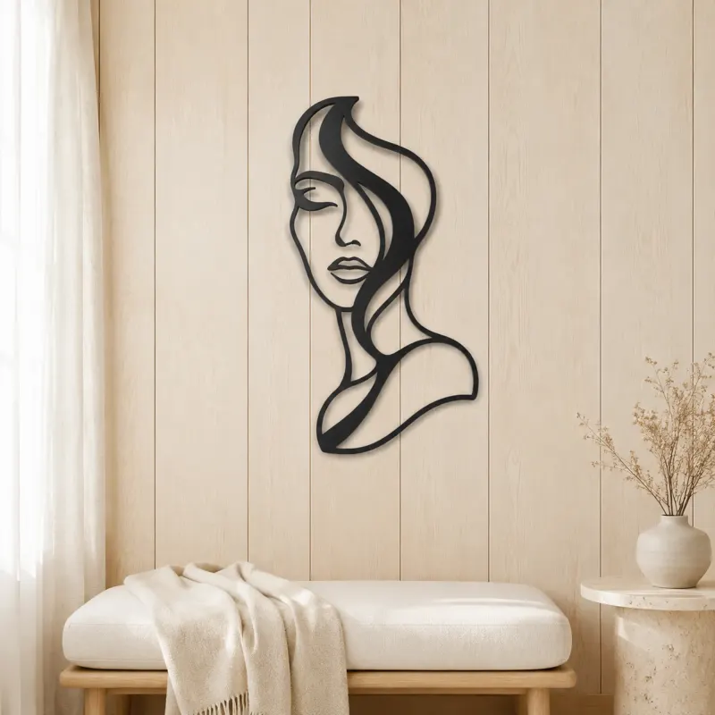 Abstract Half Face Metal Wall Art | Minimalist Woman Line Art - lifestyle view 5
