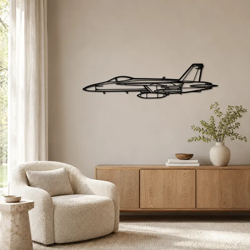 F-18 Hornet Airplane Silhouette Metal Wall Art, Metal Aircraft Silhouette, Aviation Wall Decor, Aviator Decor - lifestyle view 5