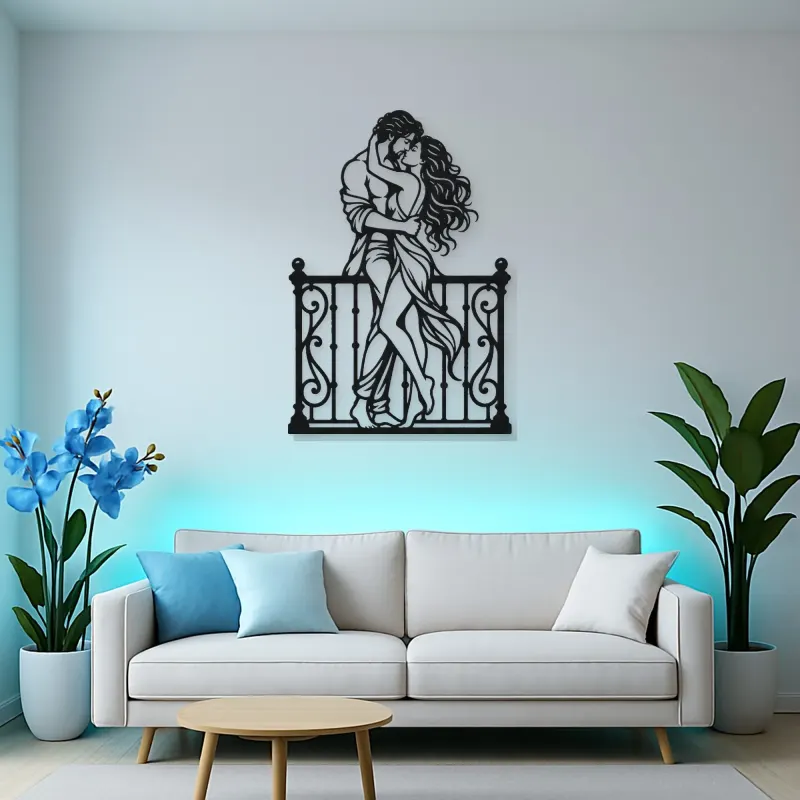 Balcony Embrace Metal Wall Art | Romantic Couple Decor