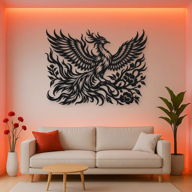 Phoenix Flame Flow Metal Wall Art | Celestial Boho Wall Decor