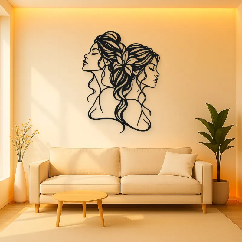 Two Faces One Line Metal Wall Art | Romantic Couple Decor
