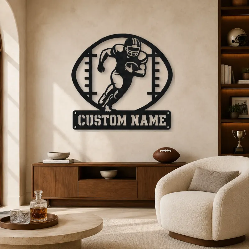 Personalized Football Player Metal Wall Art with Ball Frame - lifestyle view 2