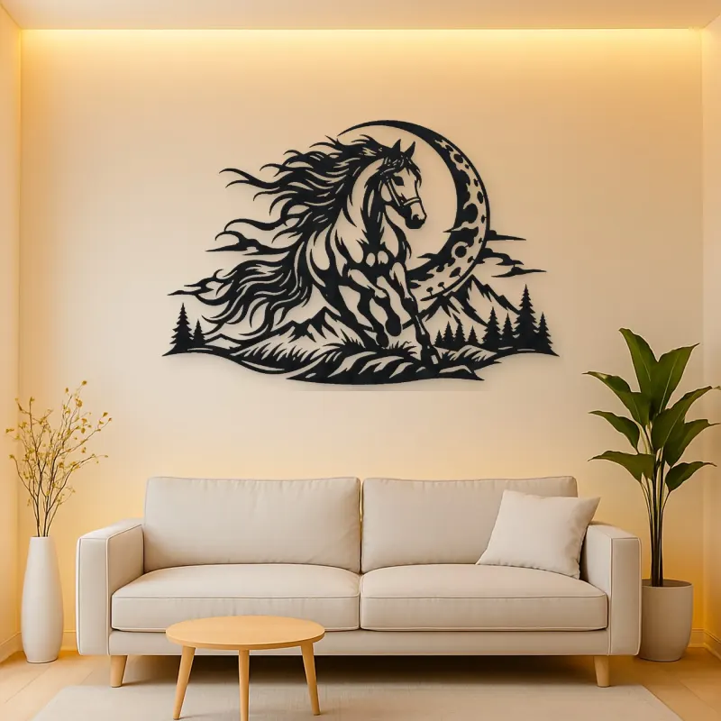 Horse and Moon Arc Metal Wall Art | Equestrian Wall Decor