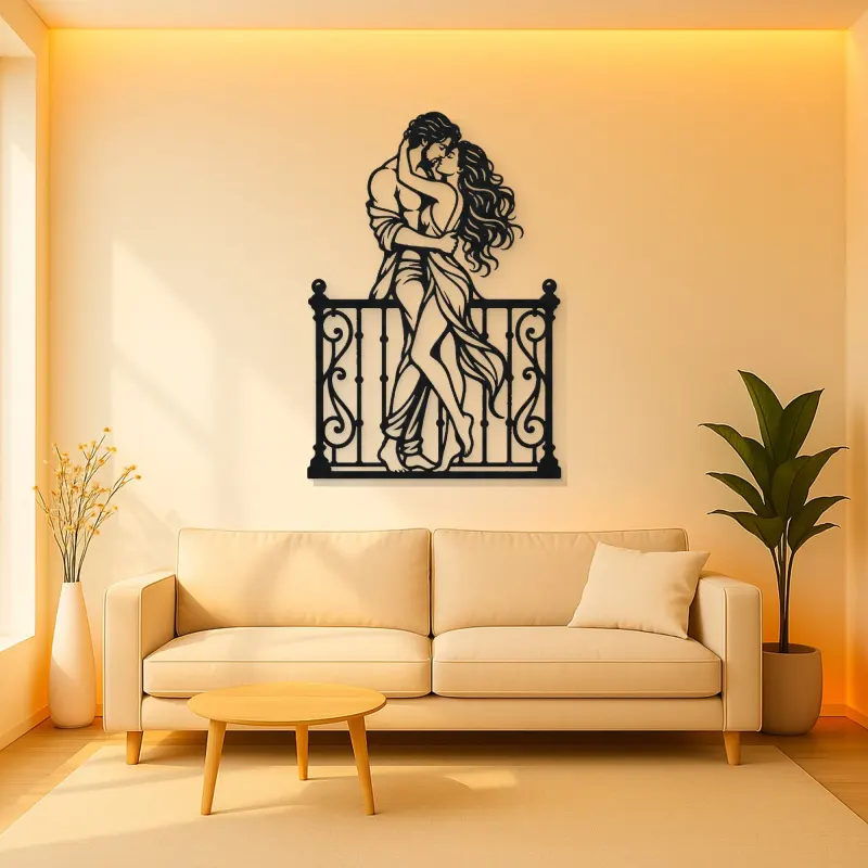 Balcony Embrace Metal Wall Art | Romantic Couple Decor