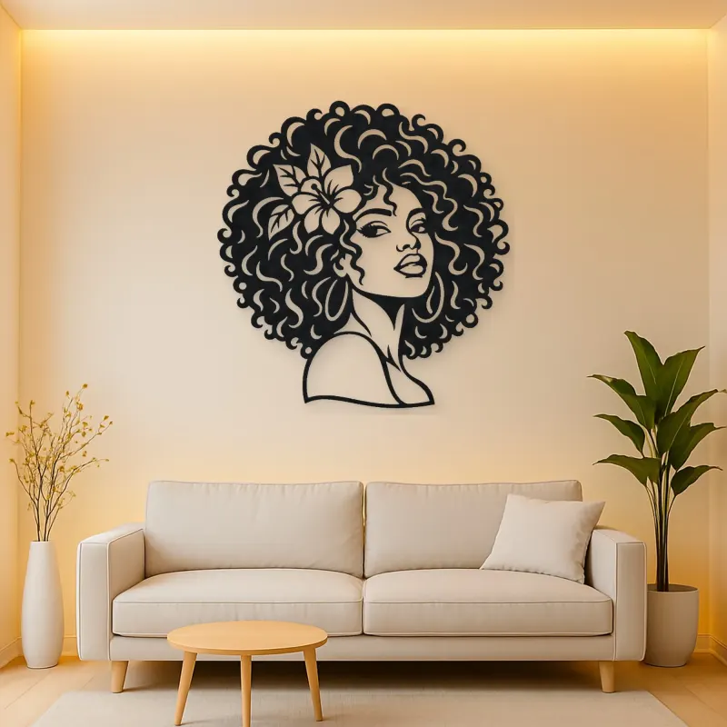 Afro Silhouette Face Metal Wall Art | Minimalist Woman Line Art