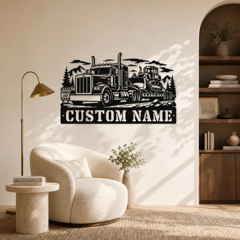 Personalized Heavy Haul Truck and Bulldozer Metal Wall Art - lifestyle view 5