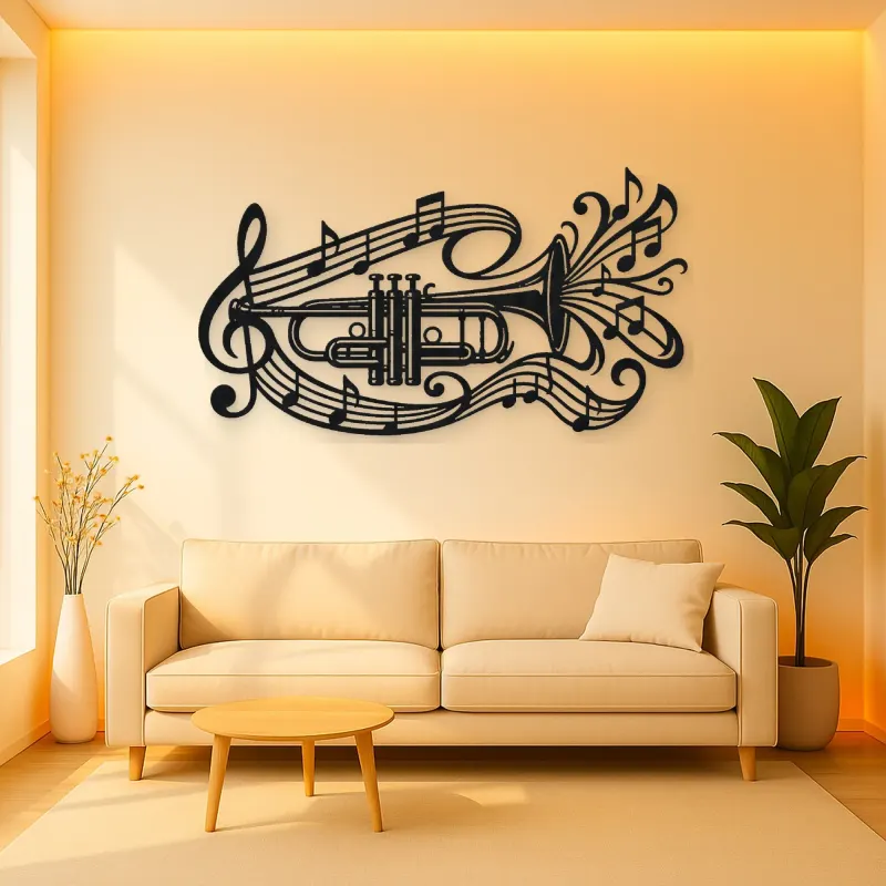 Trumpet Sound Ribbon Metal Wall Art | Music Room Wall Decor