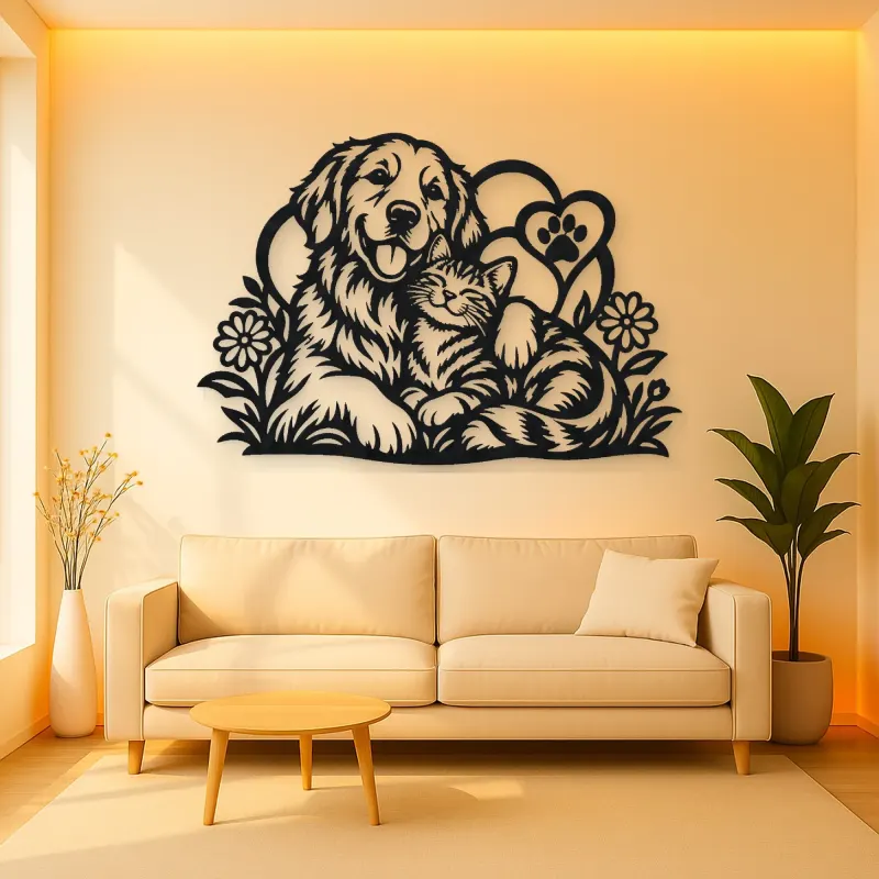 Dog and Cat Friends Metal Wall Art | Pet Lover Silhouette Decor