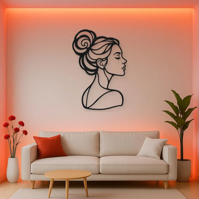 Hair Bun Profile Metal Wall Art | Minimalist Woman Line Art