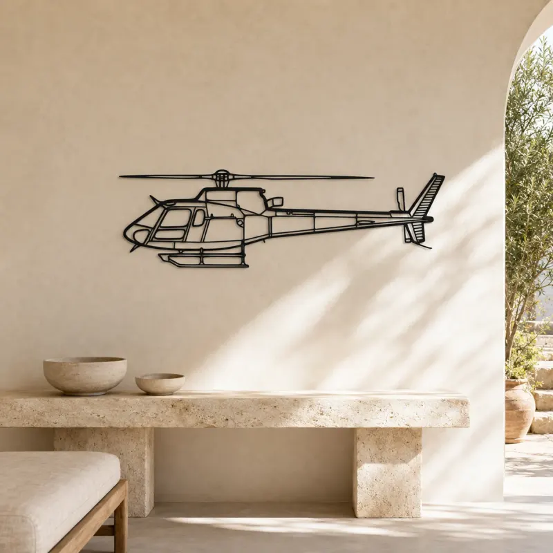 AS 350 B3 Helicopter Silhouette Metal Wall Art, Home Decor, Birthday Gift, Aircraft Silhouette - lifestyle view 3