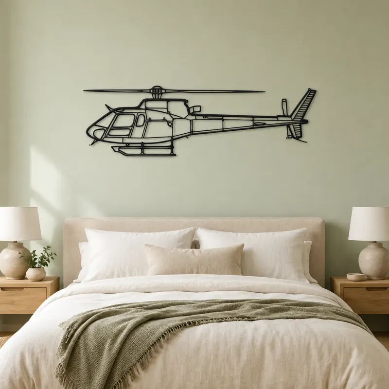 AS 350 B3 Helicopter Silhouette Metal Wall Art, Home Decor, Birthday Gift, Aircraft Silhouette - lifestyle view 2