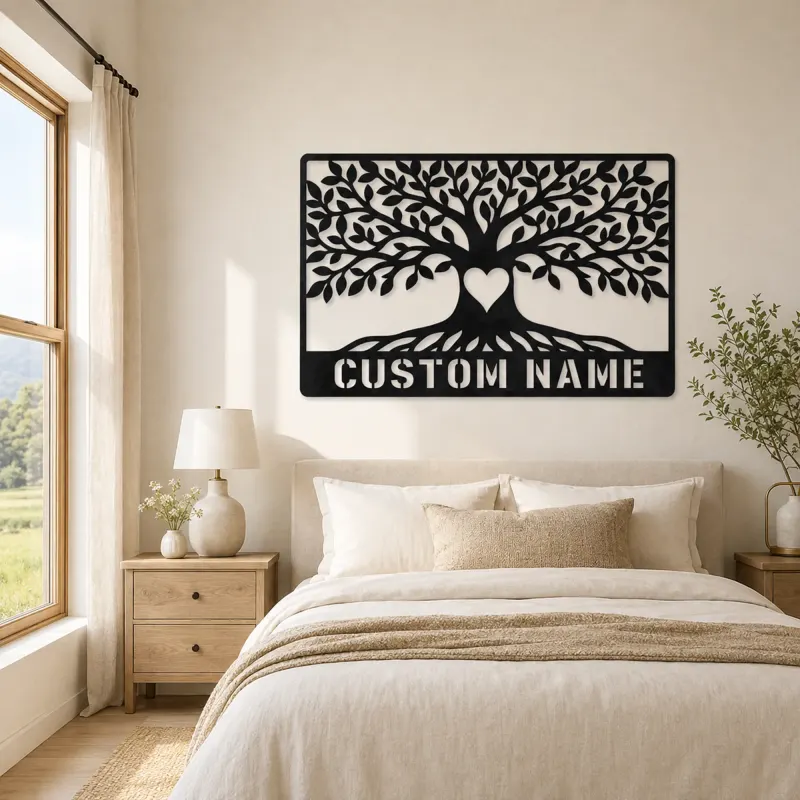 Personalized Leafy Tree Metal Wall Art with Heart - lifestyle view 2
