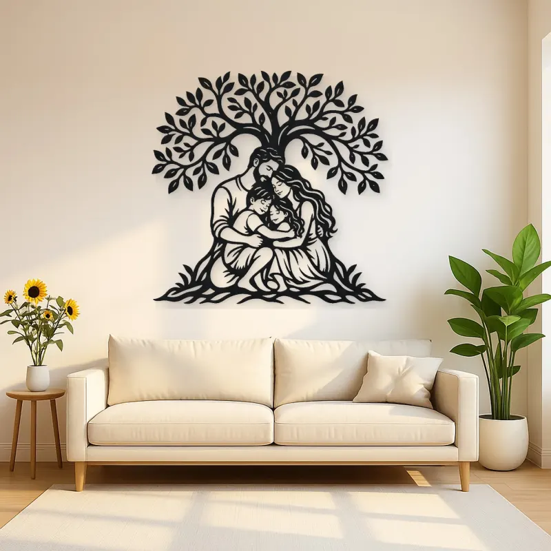 Family Tree Embrace Metal Wall Art | Family Silhouette Decor