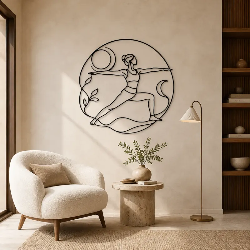 Peaceful Warrior Curve Metal Wall Art | Yoga and Meditation Wall Decor - lifestyle view 5