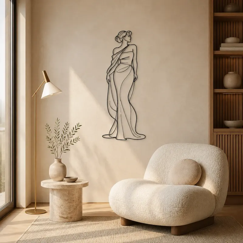 Shoulder Drape Elegance Metal Wall Art | Fashion Figure Wall Decor - lifestyle view 5