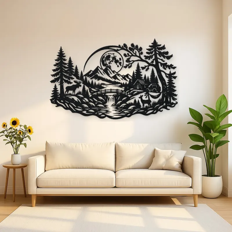 Forest Moon Arc Metal Wall Art | Nature Silhouette Decor