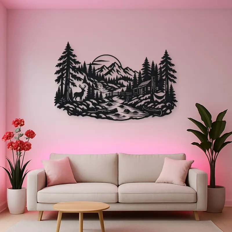 River through the Forest Metal Wall Art | Nature Silhouette Decor