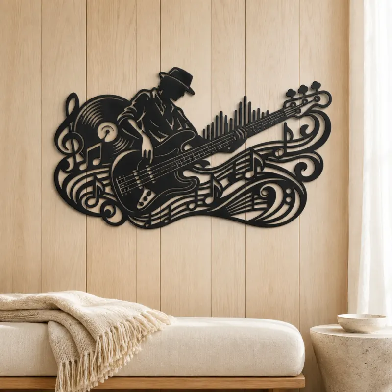 Bass Guitar Rhythm Metal Wall Art | Music Room Wall Decor - lifestyle view 5