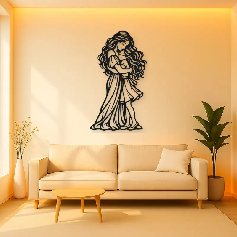 Mother Daughter Hug Metal Wall Art | Family Silhouette Decor