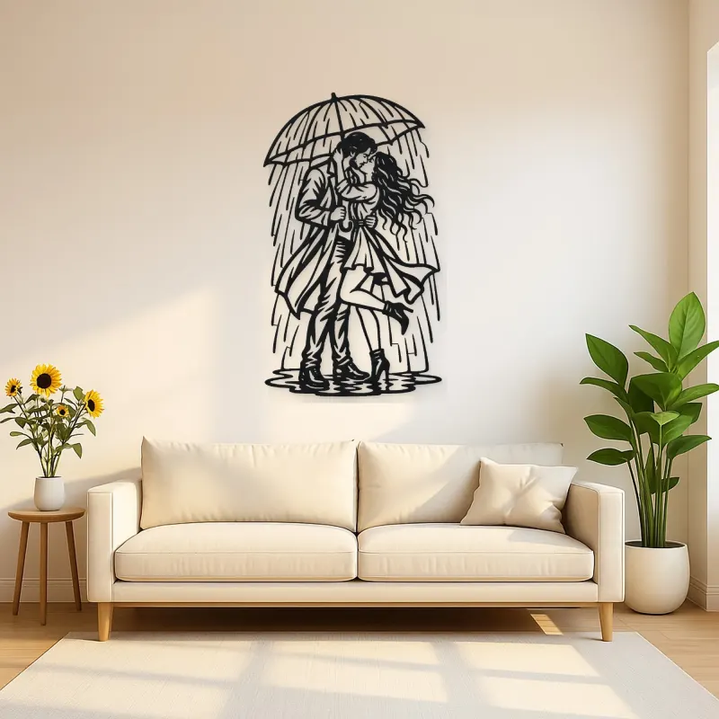 Rainy Day Kiss Metal Wall Art | Romantic Couple Decor