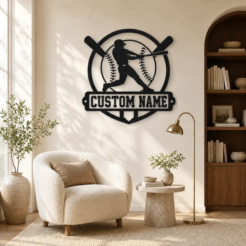 Personalized Baseball Batter Crossed Bats Metal Wall Art - lifestyle view 5