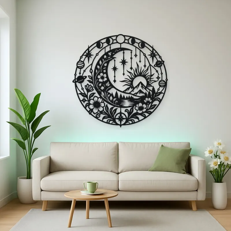 Starry Crescent Garden Metal Wall Art | Botanical Metal Wall Decor