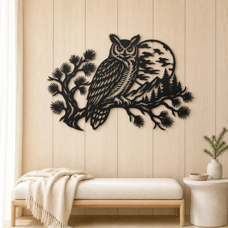 Owl Moon Branch Metal Wall Art | Wildlife Silhouette Decor - lifestyle view 5