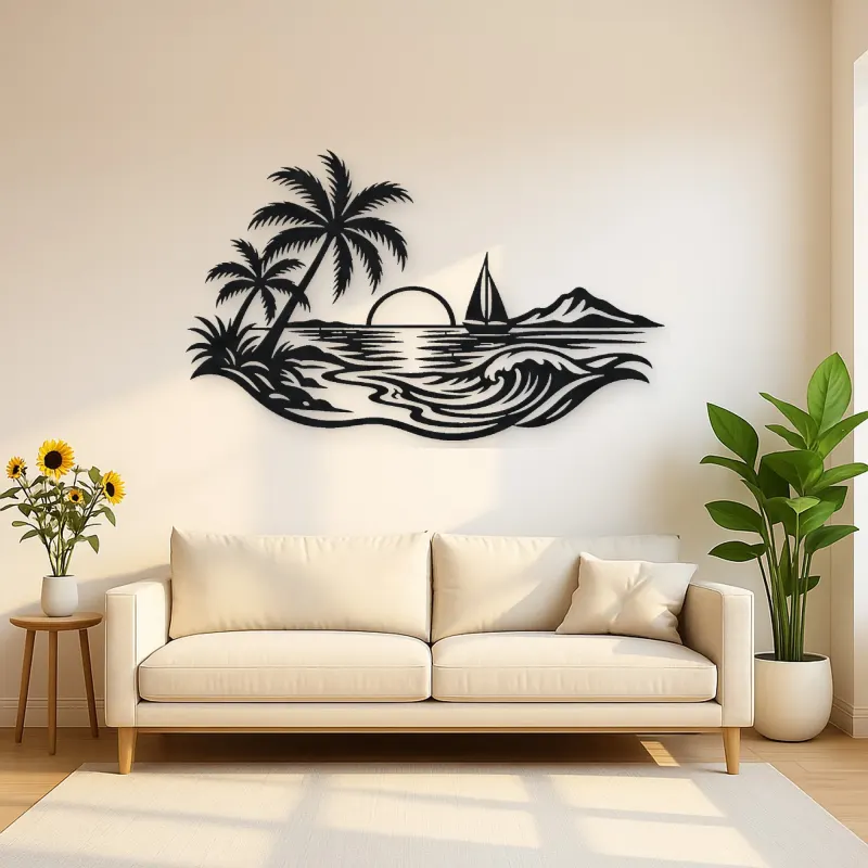 Beach Palm Horizon Metal Wall Art | Coastal and Nautical Wall Decor