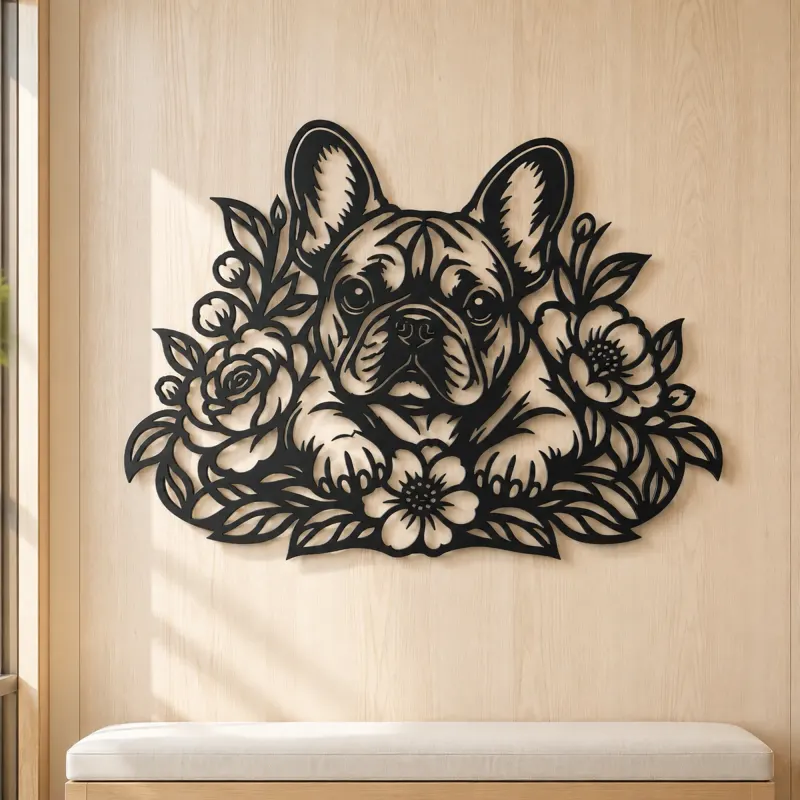 French Bulldog Floral Metal Wall Art | Pet Lover Silhouette Decor - lifestyle view 5