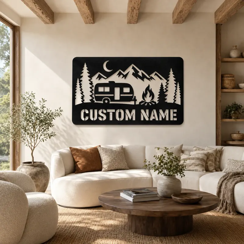 Décoration murale en métal personnalisée Camping-Car avec Feu de Camp