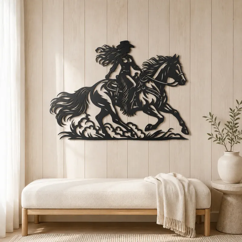 Cowgirl and Horse Metal Wall Art | Equestrian Wall Decor - lifestyle view 5