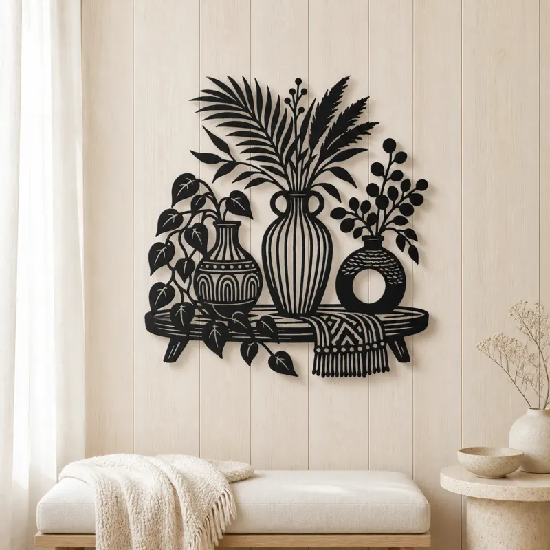 Boho Vase Trio Metal Wall Art | Cozy Home Metal Decor - lifestyle view 5
