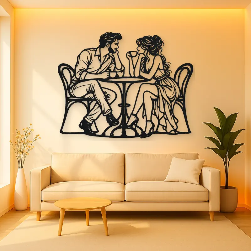 Coffee Date Couple Metal Wall Art | Romantic Couple Decor