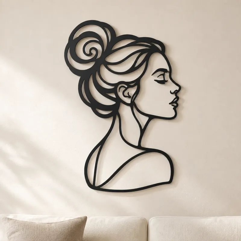 Haarknoten Profil Metall-Wandkunst | Minimalistische Frauenlinie Kunst