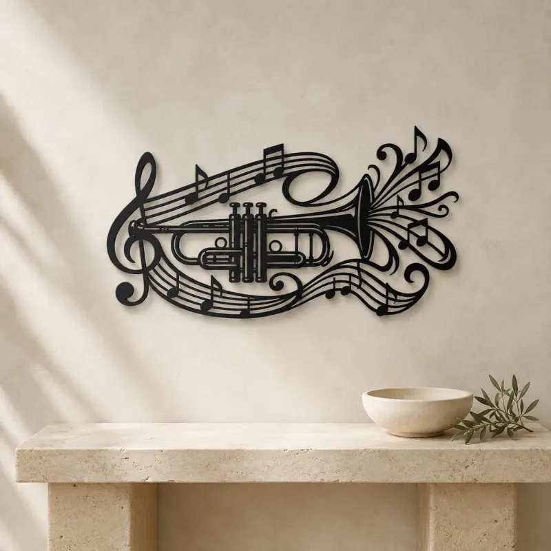Trumpet Sound Ribbon Metal Wall Art | Music Room Wall Decor - lifestyle view 3
