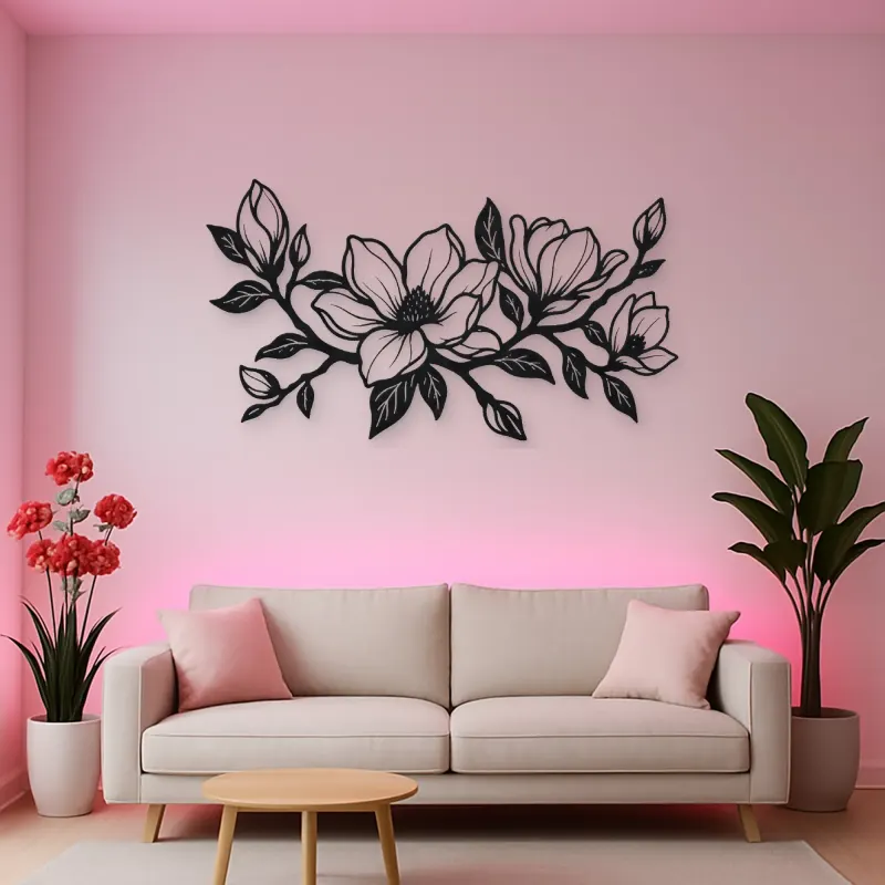 Magnolia Branch Metal Wall Art | Botanical Metal Wall Decor