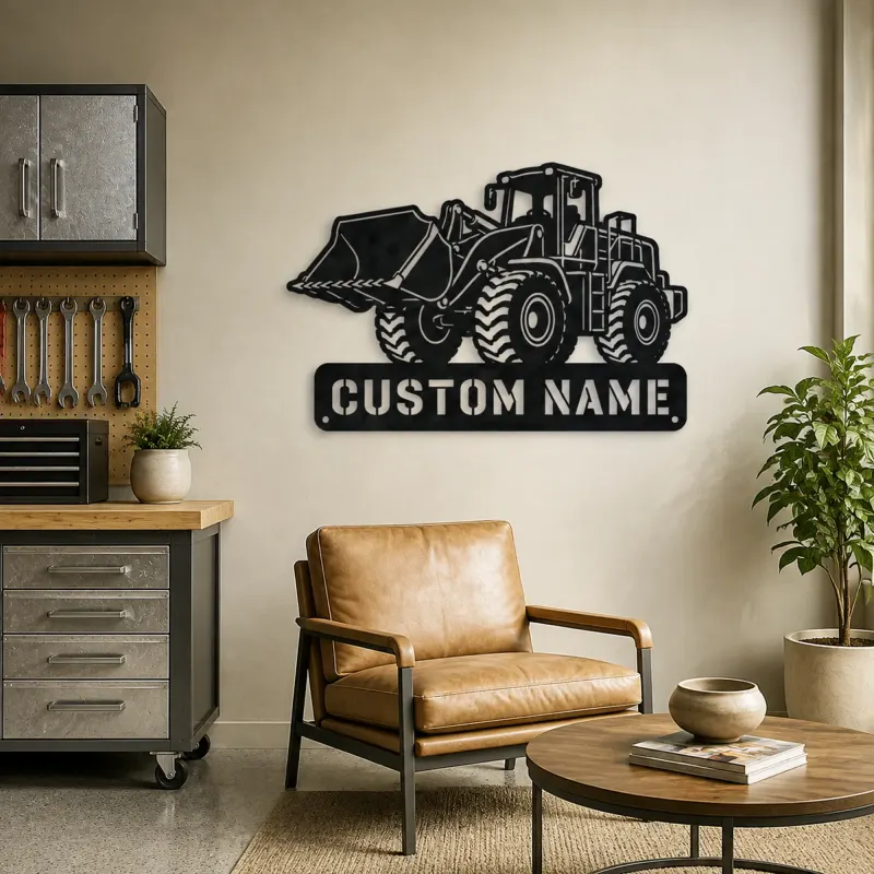 Personalized Heavy Wheel Loader Raised Bucket Metal Wall Art - lifestyle view 4