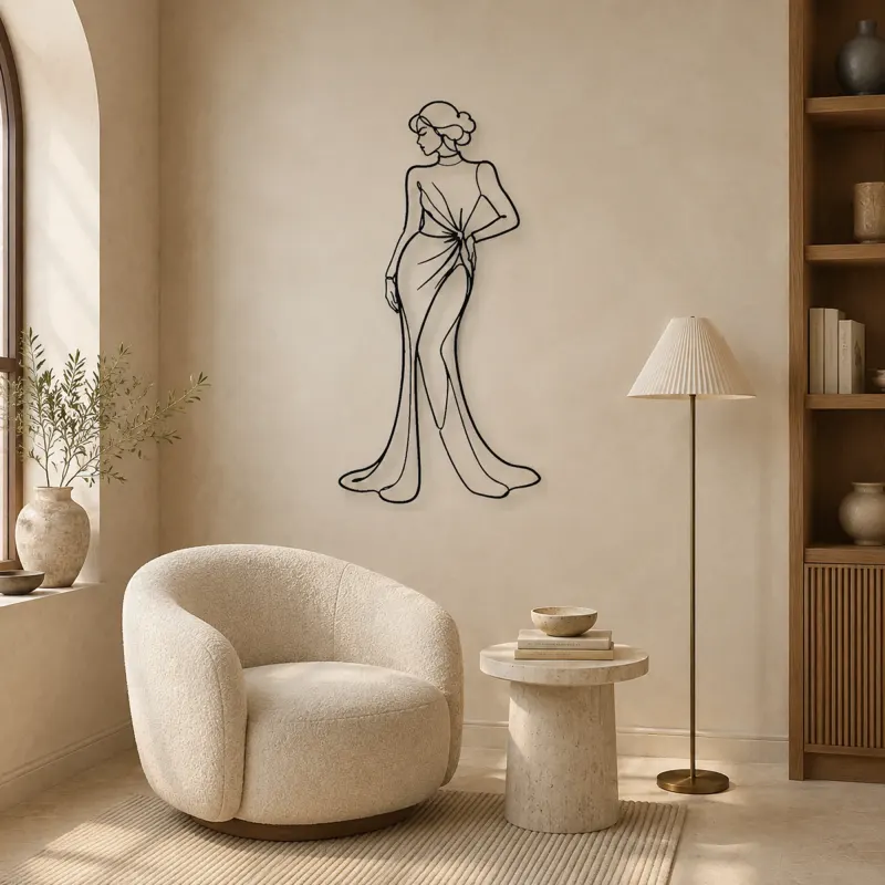 Hand on Hip Satin Gown Pose Metal Wall Art | Fashion Figure Wall Decor - lifestyle view 5