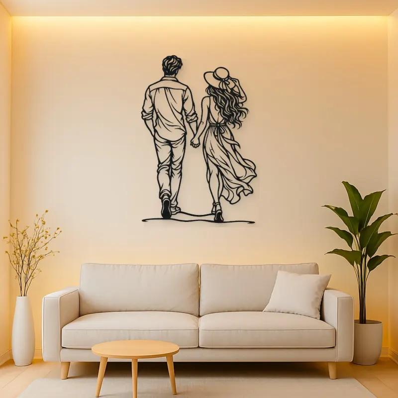Hand in Hand Stroll Metal Wall Art | Romantic Couple Decor