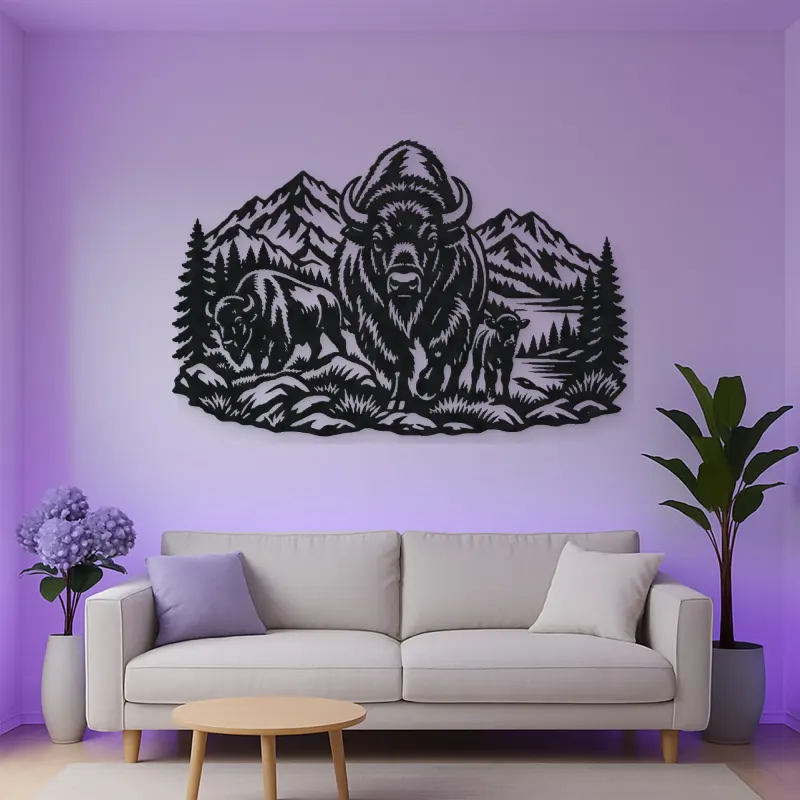 Buffalo Mountain Metal Wall Art | Wildlife Silhouette Decor