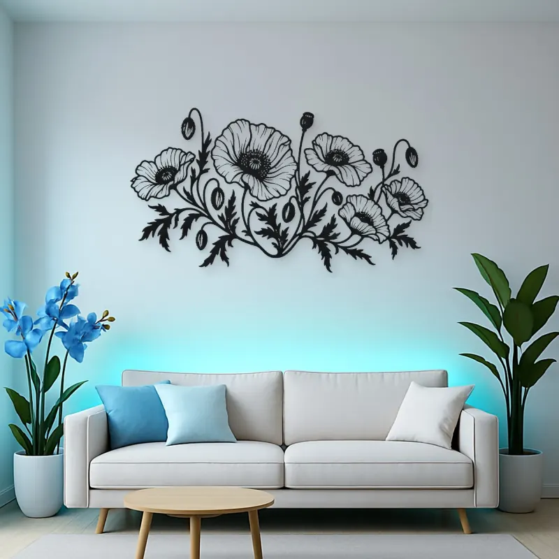 Poppy Field Line Metal Wall Art | Botanical Metal Wall Decor