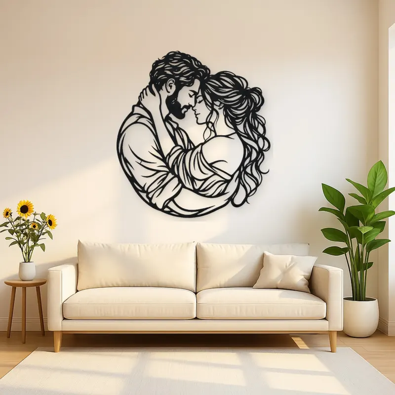 Forehead Touch Metal Wall Art | Romantic Couple Decor