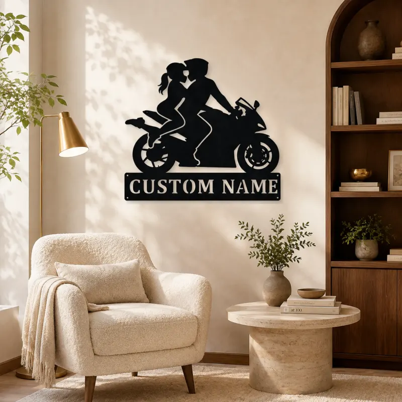 Personalized Two Rider Motorcycle Couple Metal Wall Art - lifestyle view 5