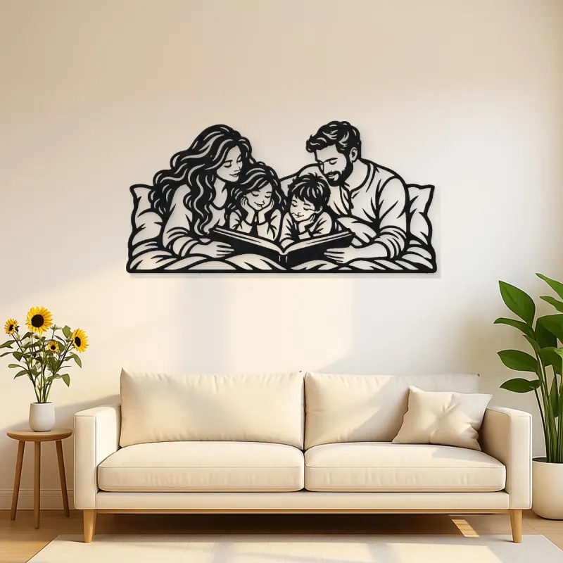 Bedtime Story Family Metal Wall Art | Family Silhouette Decor