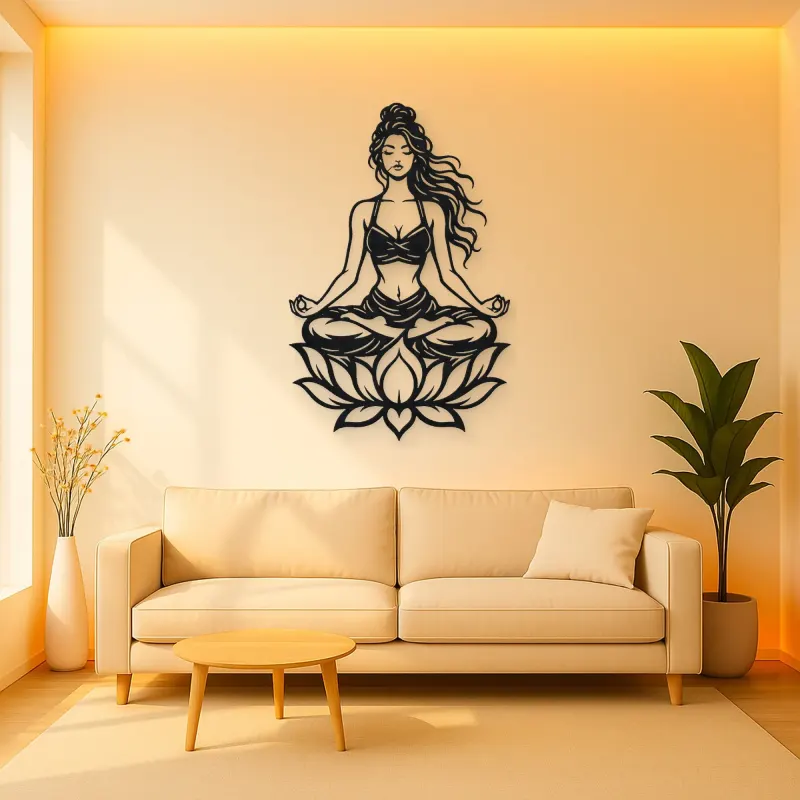 Meditation with Lotus Metal Wall Art | Movement Silhouette Decor