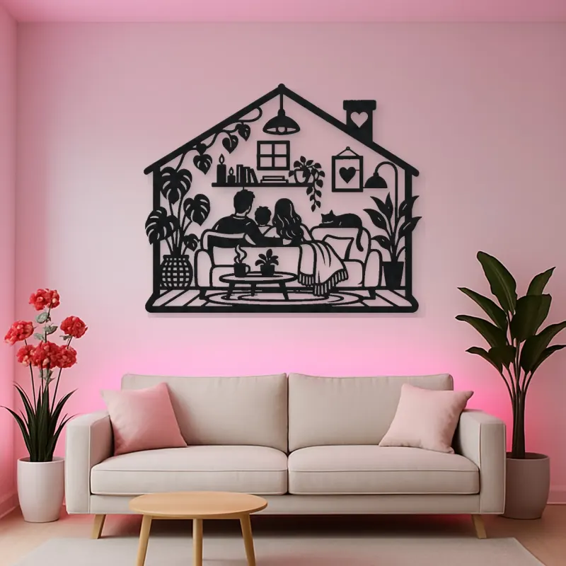 Minimal House Family Metal Wall Art | Family Silhouette Decor