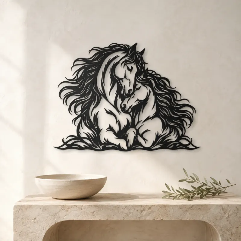 Two Horses Embrace Metal Wall Art | Equestrian Wall Decor - lifestyle view 3