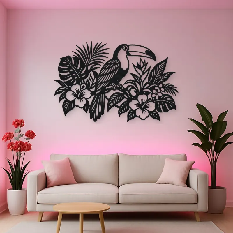 Toucan Leaf Garden Metal Wall Art | Wildlife Silhouette Decor