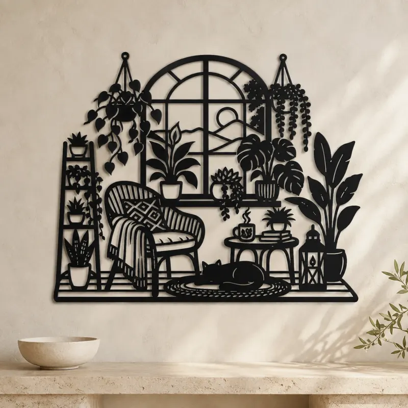 Window Plant Garden Metal Wall Art | Botanical Metal Wall Decor - lifestyle view 3